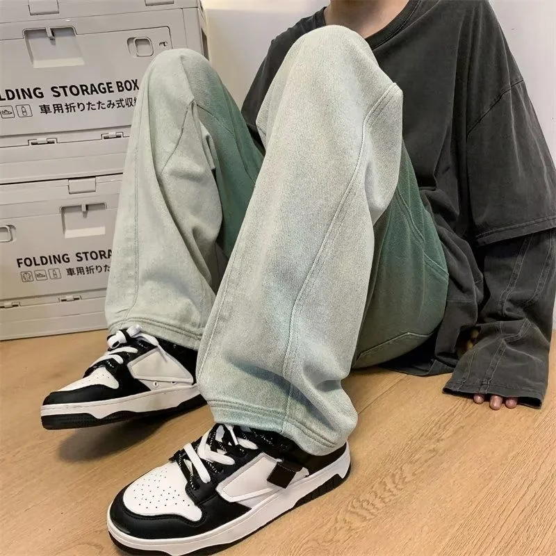 Green Black Baggy Jeans Men Fashion Retro Oversized Wide Leg Jeans Mens Streetwear Hip Hop Loose Straight Denim Trousers Men