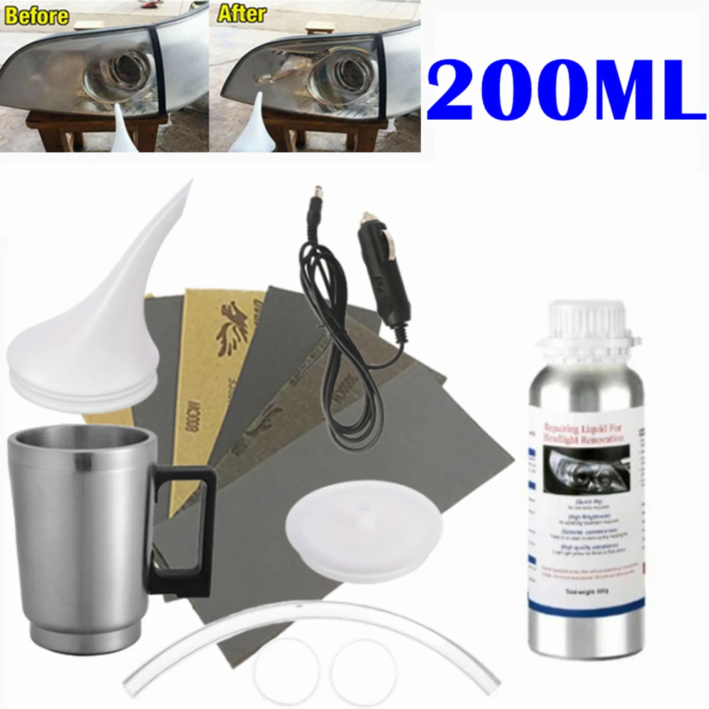 

Headlight Polisher Restoration Kit Steam Cleaning Headlights Light Restoration Polished Headlight Kit 200ML Liquid Polymer