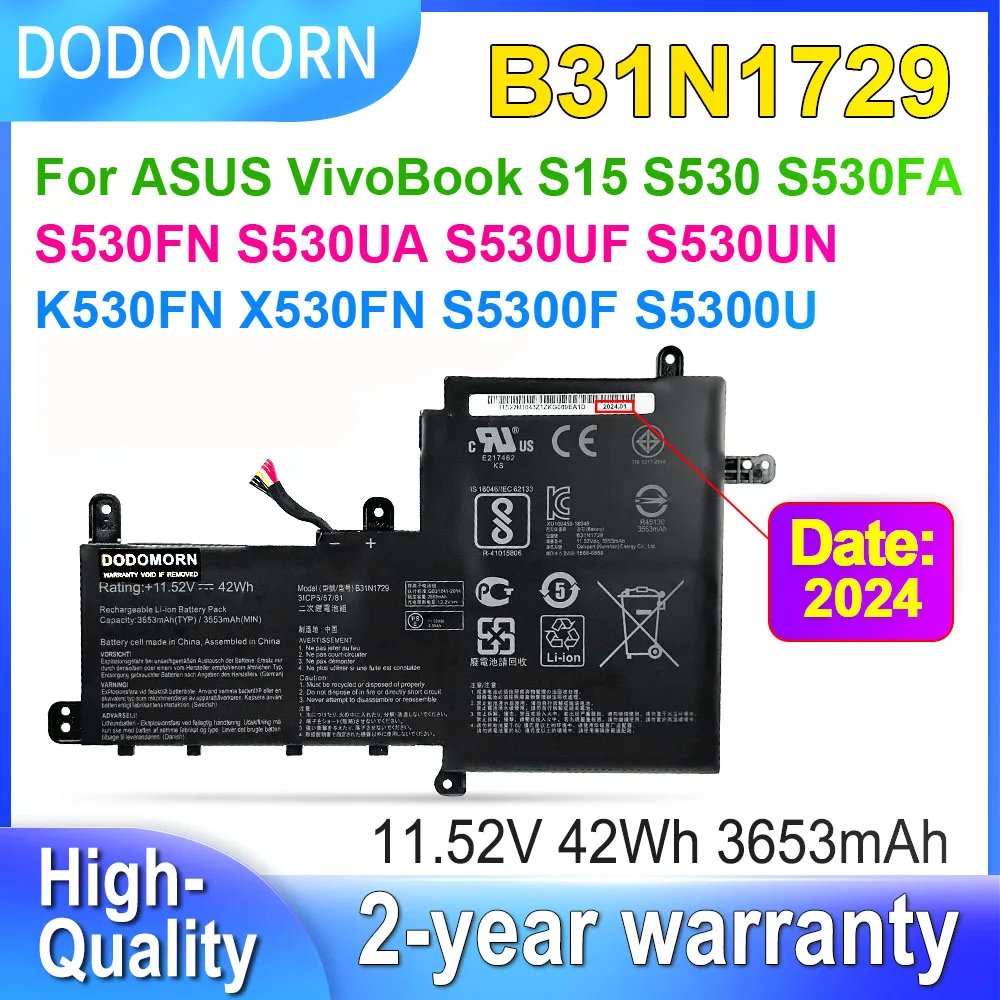 DODOMORN B31N1729 для ASUS VivoBook S15 S530 S530FA S530FN S530UA S530UF S530UN K530FN X530FN S5300F S5300U Аккумулятор