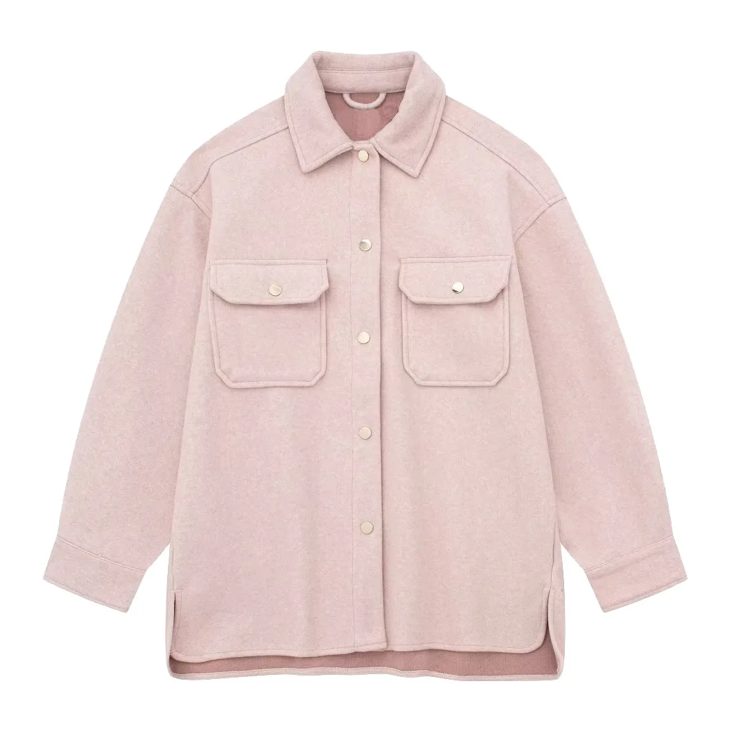 Мягкая шерстяная рубашка пальто куртка модная однобортная с лацканами и