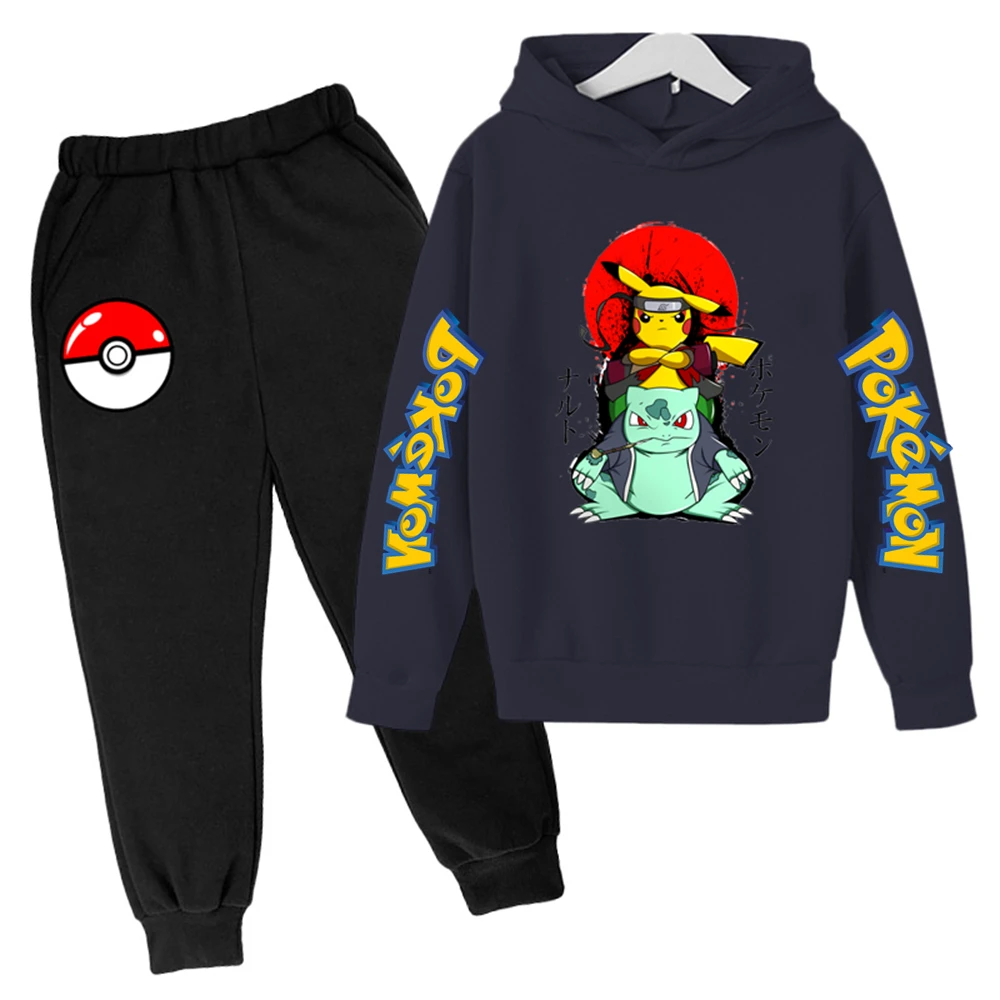 

4-14 Years Old Casta Pokemon Boy Costume Set 2022 New Casual Fashion Cartoon Activity Hoodie + Pants Kids Baby Kids Clothing