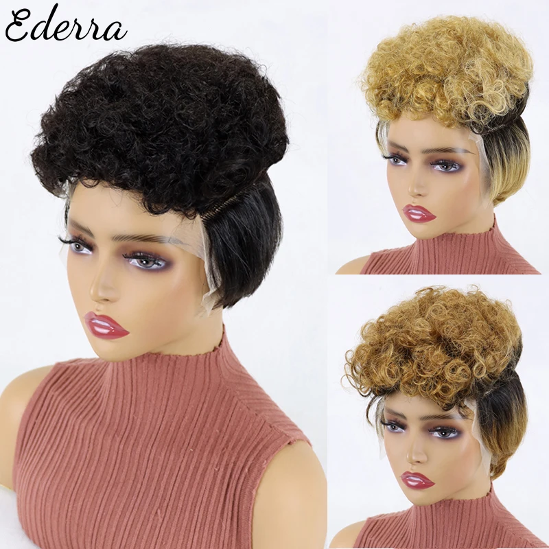 

Short Pixie Finger Waves Curly Bob Human Hair Wig For Women Brazilian Remy Natural Glueless Machine Made Black Color