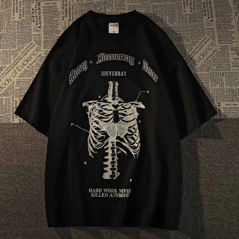 

Print Grunge Fashion Aesthetic Streetwear Goth Skeleton Shirt Tops T-shirt Unisex Gothic Oversized Tee Graphic Man's Women's