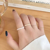 4pcs hot selling trend finger smooth ring fashion pearl jewelry opening rings set for women girls party jewelry wedding gifts
