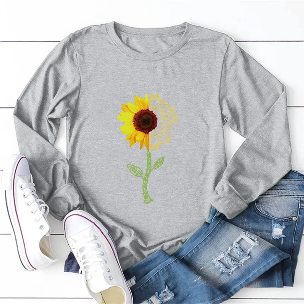 2020 женская свободная футболка с круглым вырезом и длинными рукавами принтом