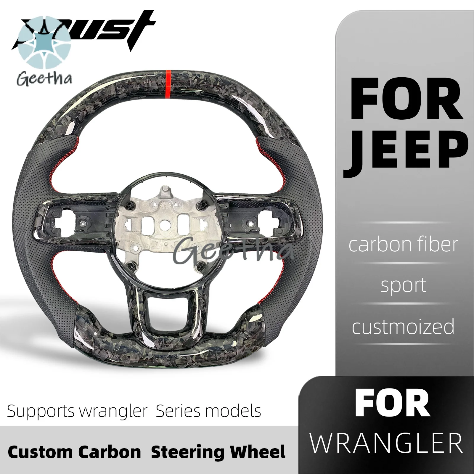 Фото Для Jeep Wrangler Gladiator JL JK 2018-2024, индивидуальный кованый руль из углеродного волокна, светодиодный дисплей, бампер, комплект кузова №2