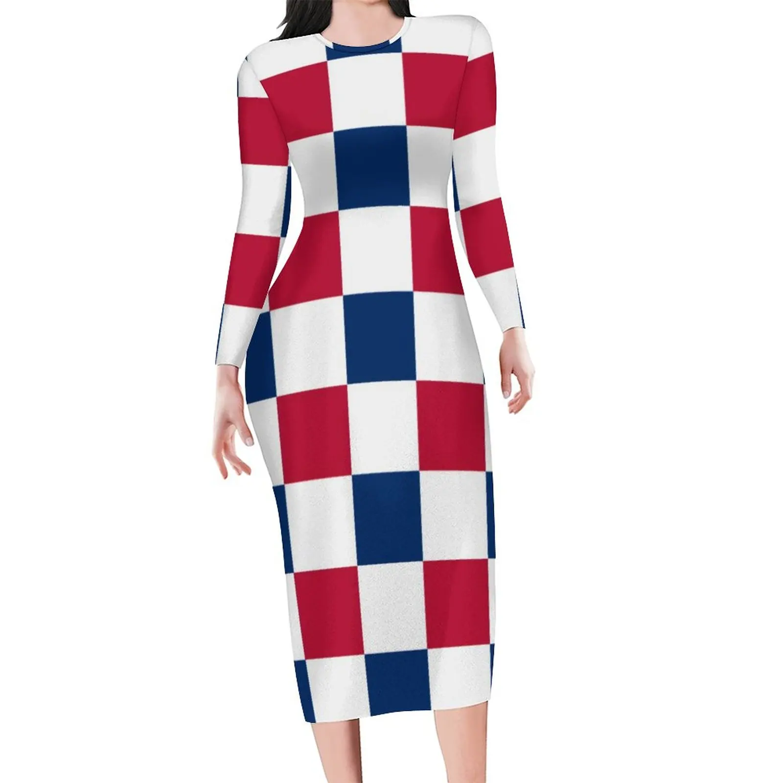 Платье с американским флагом США и длинным рукавом красное белое синее клетчатое