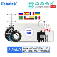 lintratek 70db signal amplifier 2g 3g 4g lte 700 cellular booster 800 850 900 1800 2100 2600 tri band repeater 3 panel antennas