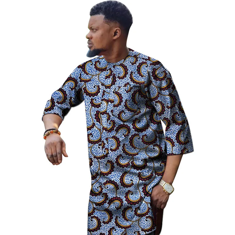 

Nigerian Fashion Men's Shirt 3/4 Sleeve Ankara Tops Tailor Design Made Male African Wedding Party Wear
