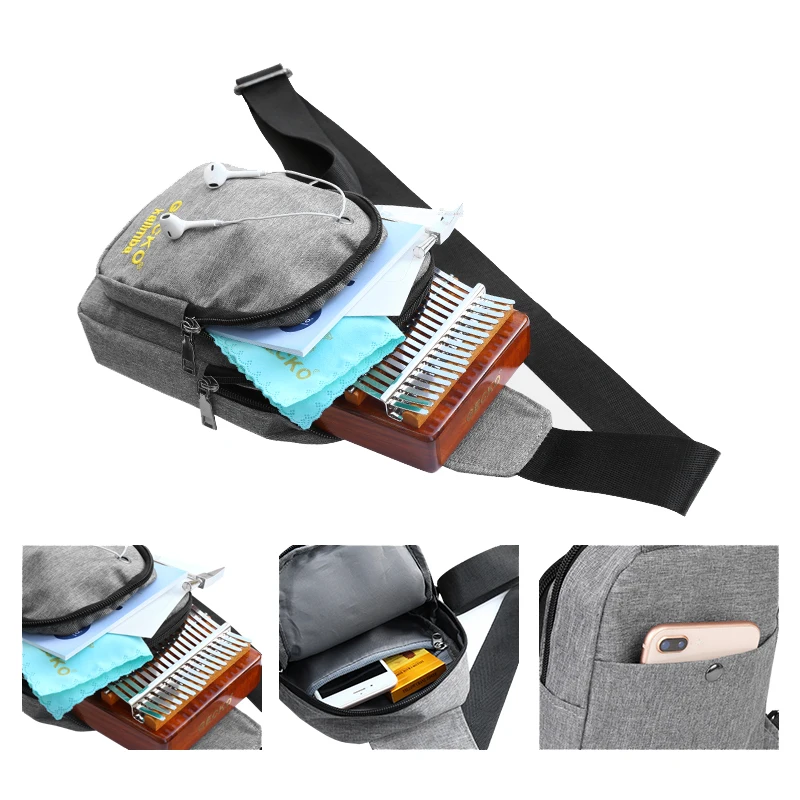 

Сумка-чехол Gecko Kalimba, профессиональный серый Рюкзак на плечо, сумка для хранения, дорожный портативный BG01, аксессуары для инструментов для пианино с большим пальцем