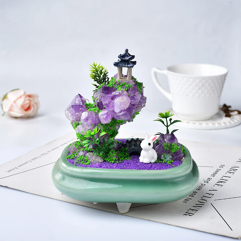 

Natural Amethyst Potted Decoration Crystal Quartz Mineral Ornaments Hand Made Home Decoration Lawn Healing Pavilion Decorate