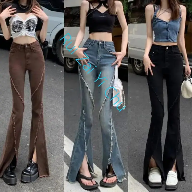 

Mopping Korean Fashion Street New Flare Jeans Women Skinny High Waist Aesthetic Y2K Clothes Denim Trousers Vintage Washed Retro