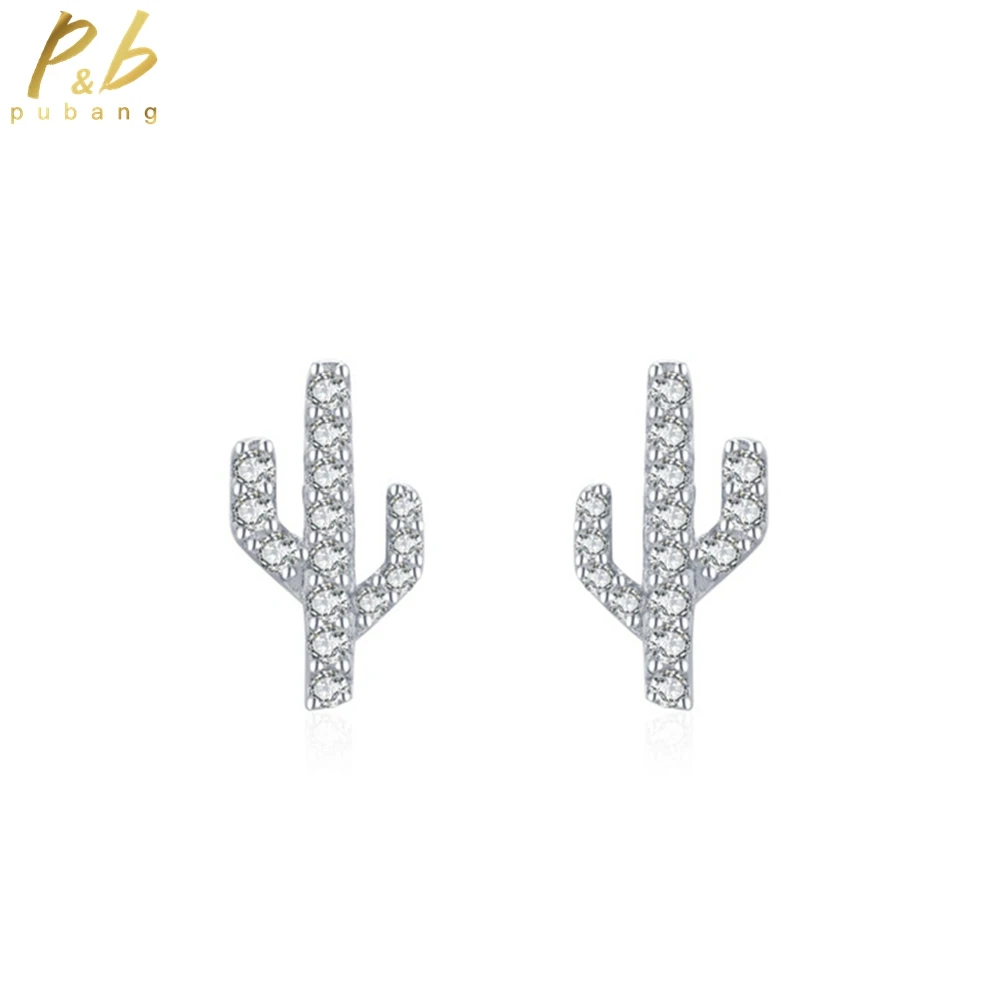 

PuBang Fine Jewelry Solid 925 Sterling Silver High Carbon Diamond Cactus Stud Earrings for Women Anniversary Gifts Drop Shipping