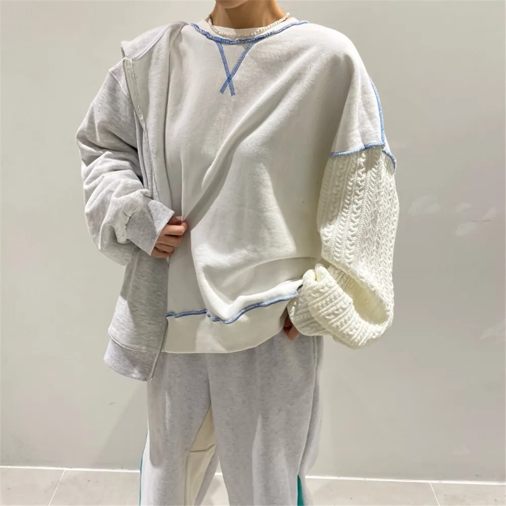 

Толстовки, новинка 2022, японский и корейский простой модный универсальный Повседневный свободный свитер с круглым вырезом и длинными рукава...