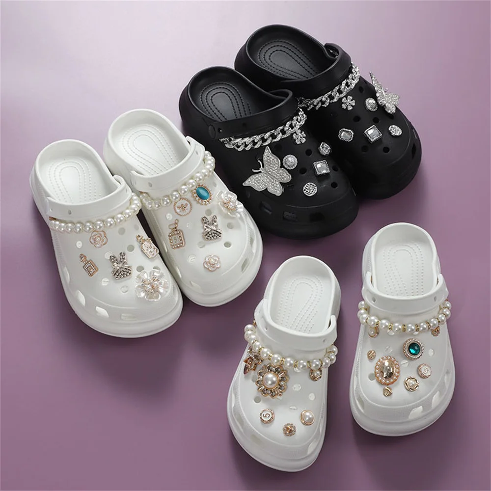 Croc Charms Jibz Metal Diy Pearl Rhinestone Shoe Croc Charms Luxury Designer Accessories  Decorate Buckle Girl Gift