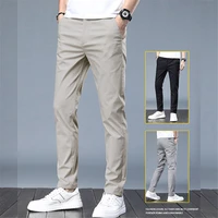 man pants 2022 spring autumn pants mens stretch korean casual slim fit elastic waist business classic cargo trousers for men