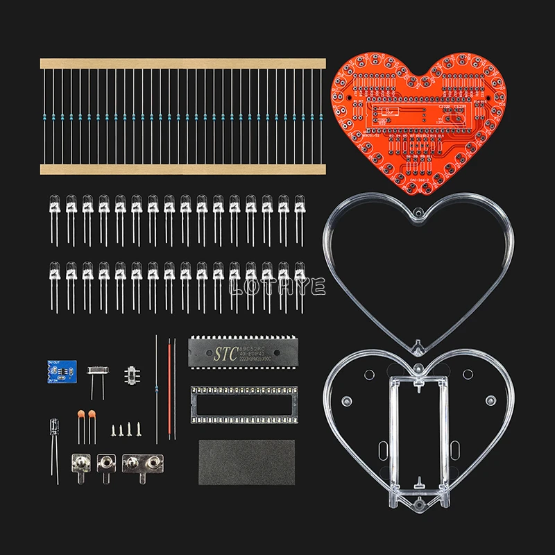 RGB красочный проточной водяной светильник в форме сердца DIY паяльный комплект Love