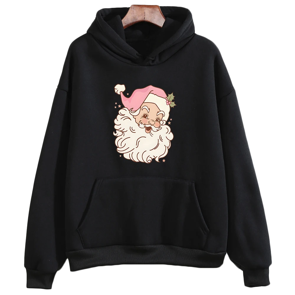 

Retro Vintage Pink Santa Claus Kawaii Print Hoodies Merry Christmas Happy New Year Sweatshirts Girls Long Sleeve Winter Pullover