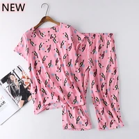 summer pajamas set short sleeve t shirt calfpants 2pieceset casual hot pyjama big size mom homewear cozy plus cartoon sleepwear