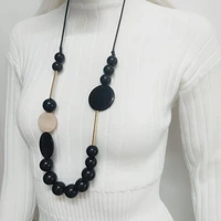 fashion long large necklace exaggerated style ethnic beaded necklace black acrylic bead pendant adjustable length womens charm