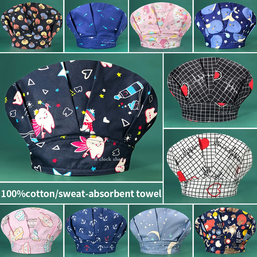 

Женские медицинские шапки из 100% хлопка, регулируемая повязка на длинные волосы, головной убор для мужчин, домашних животных, врачей, модные ...