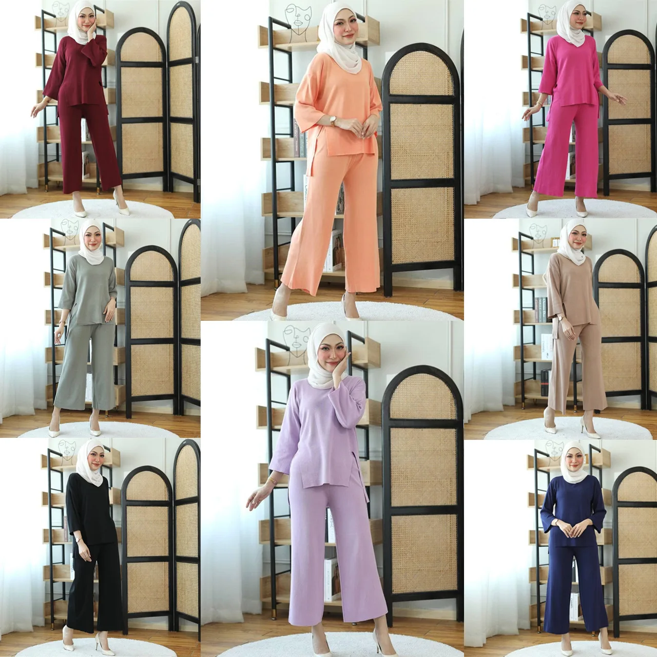 2023  Muslim Sets Muslim Fashion Abaya Islam Abaya Dubai New Middle Eastern Muslim Women's Wide-leg Pants Two-piece Set