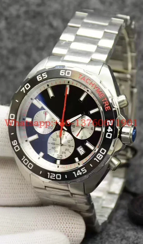 Роскошные новые мужские кварцевые часы с хронографом браслет из нержавеющей