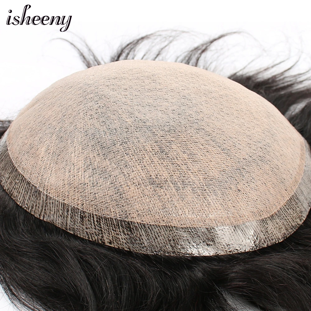 Isheeny Invisible Knot Natural Hairline Men Toupee Durable Natural Hair Mono Base Real Human Hair Wig Toupee Replacement System