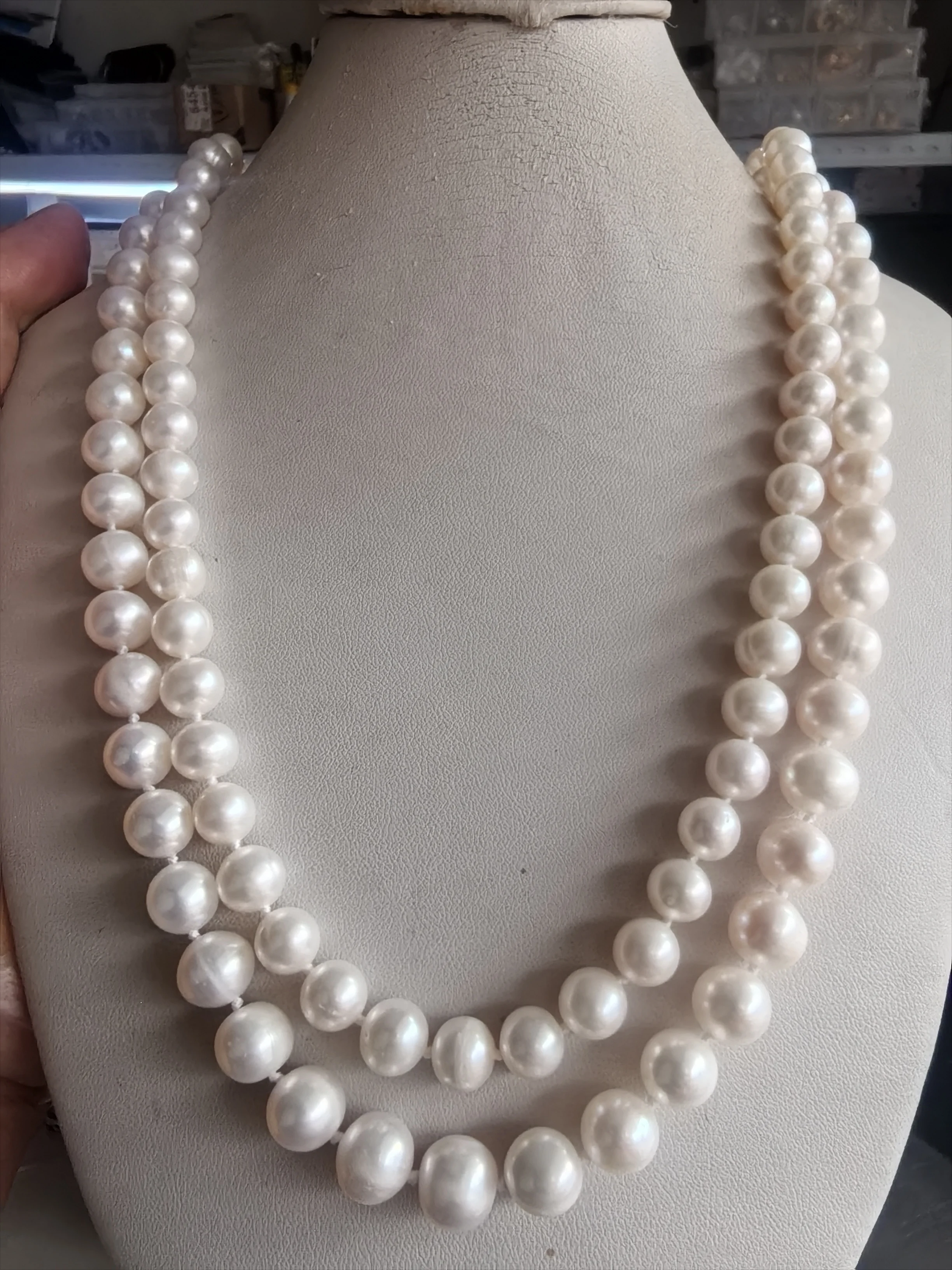 Ожерелье из жемчуга с двойной цепочкой AAAA 8-9 + 9-10 мм натуральное круглое ожерелье