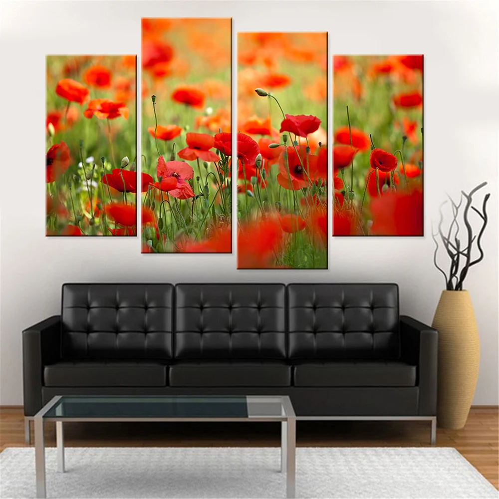 

Drop-shipping Modern Canvas Painting Wall Art Print Oil Painting Red Poppies Home Decor Flower Print for Living Room Frameless
