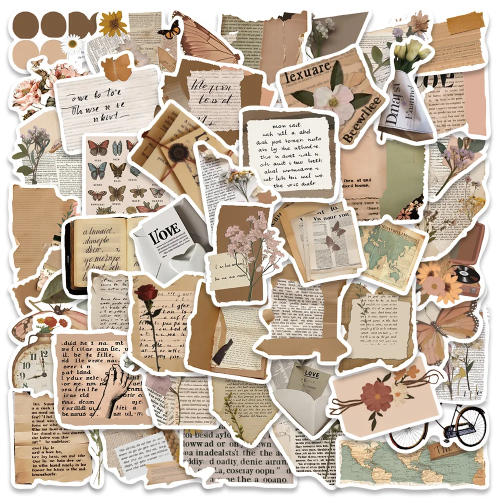 

10/50PCS Vintage Newspaper Art Fragment Stickers Aesthestic Stickers Diary Laptop Motorcycle Luggage Decoration Decal Sticker