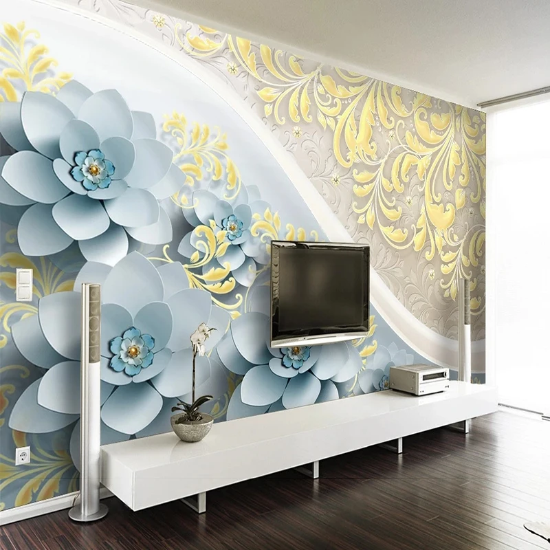 

Custom Any Mural Wallpaper 3D Flower Rain Embossed TV Background Wallpaper For Bedroom Walls Papel De Parede Home Décor Tapety
