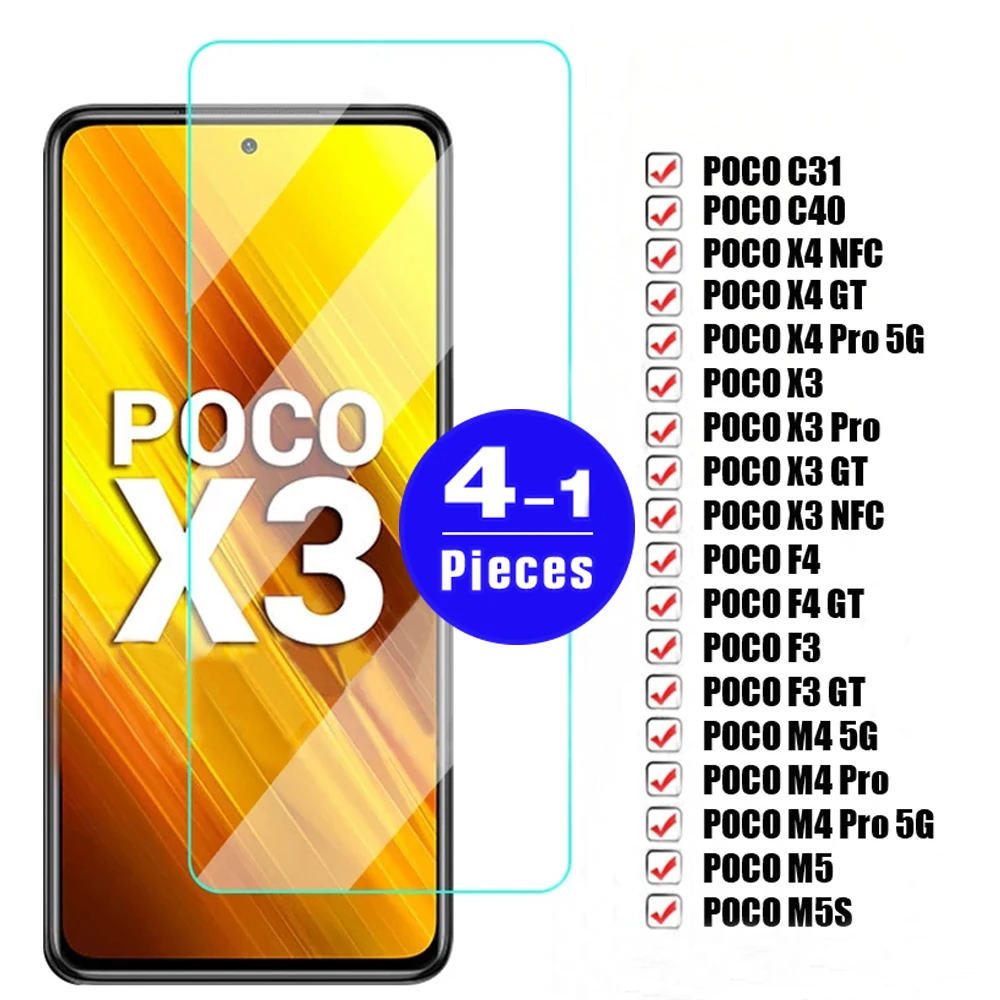 Защитная пленка для Xiaomi Poco X3 pro X4 NFC F4 GT M5 M5s M4 5G C40 C31 M3 M2 F3 F2 X2, защита экрана из закаленного стекла, 1-4 шт.