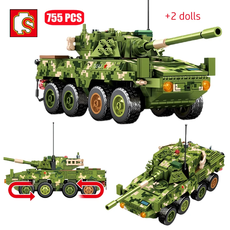 SEMBO Military Tank ZTL-11 Rädern Armoured Assault Fahrzeuge Bausteine DIY Armee Waffe Soliders Ziegel Spielzeug Für Jungen Geschenke
