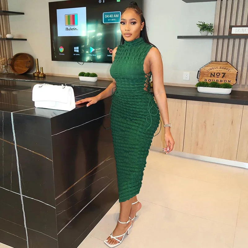 

Street Style Women's 2022 Summer New Fashion Slim Side Hollow Lace-Up Sleeveless Dress bodycon dress