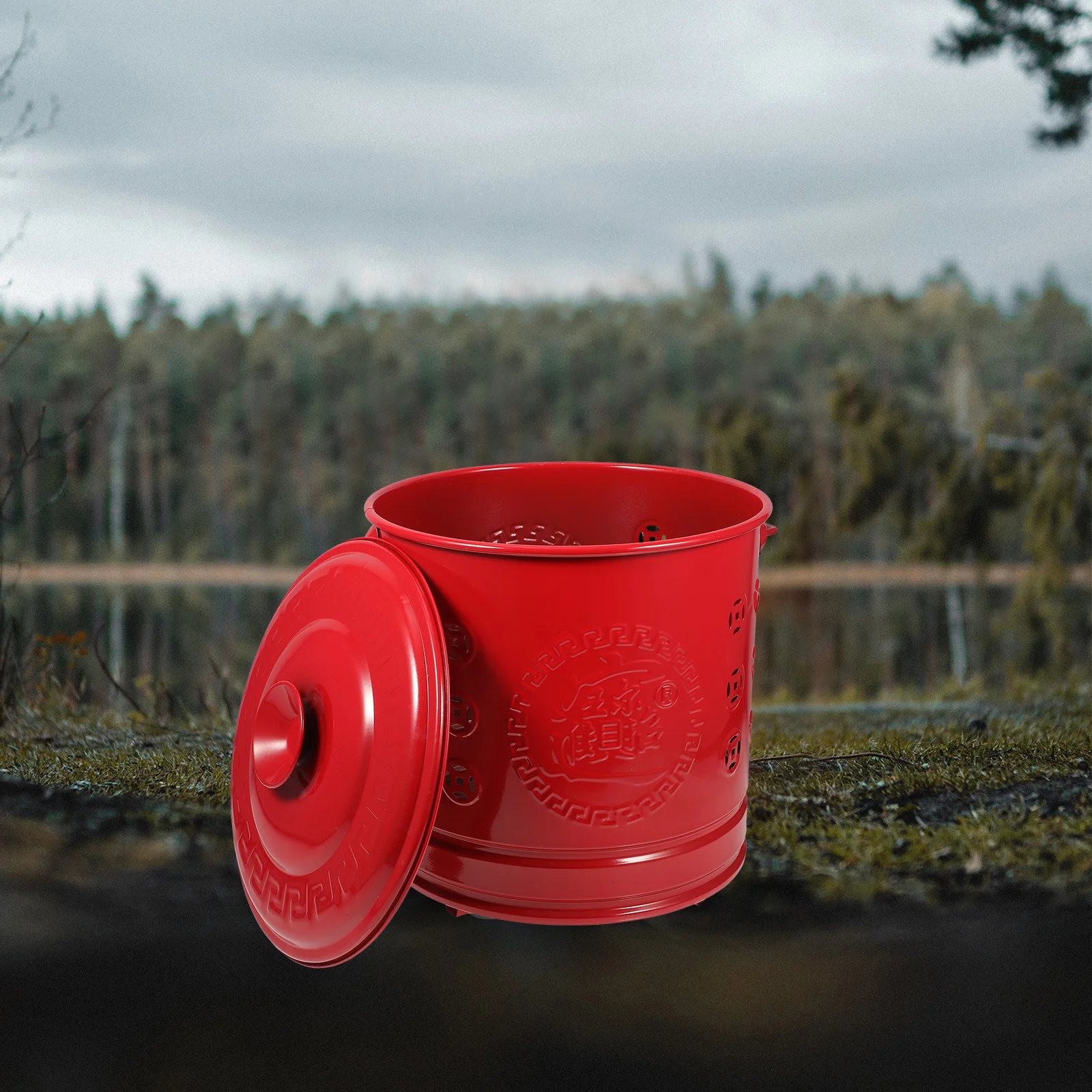 

Red Burning Barrel Camping Garbage Can Incinerator Cage Pit Enamel Hollow Paper Money