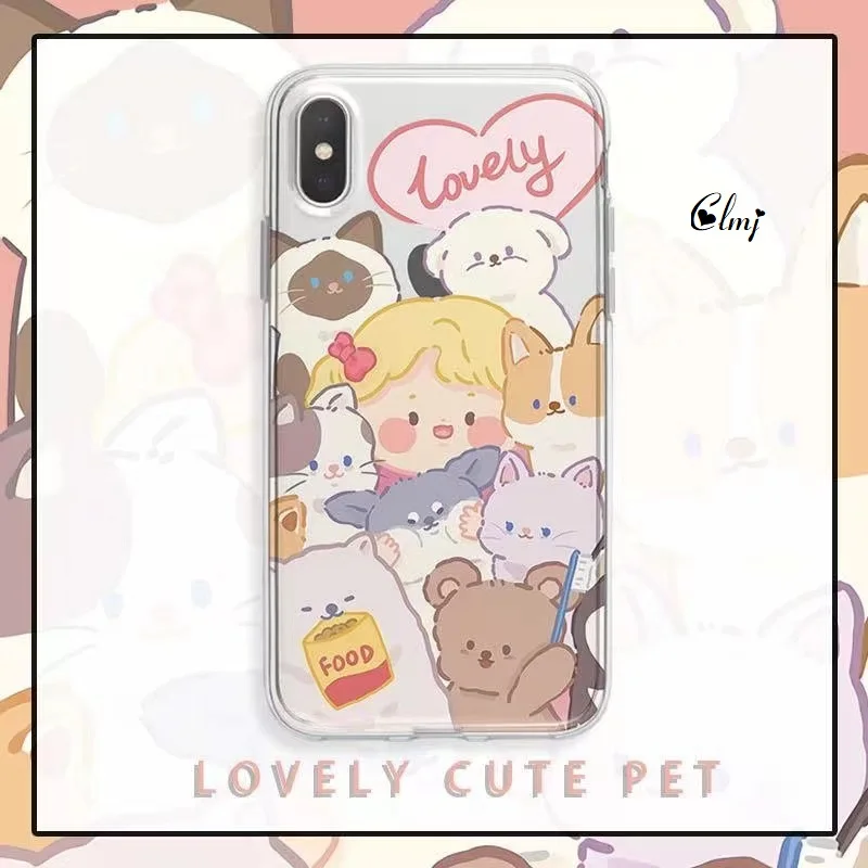 

Clmj Cute Girl Bear Cat Dog Phone Case For iPhone 11 12 13 Pro XR X For Samsung Galaxy S22 S21 F52 Cartoon Animal Silicone Cover