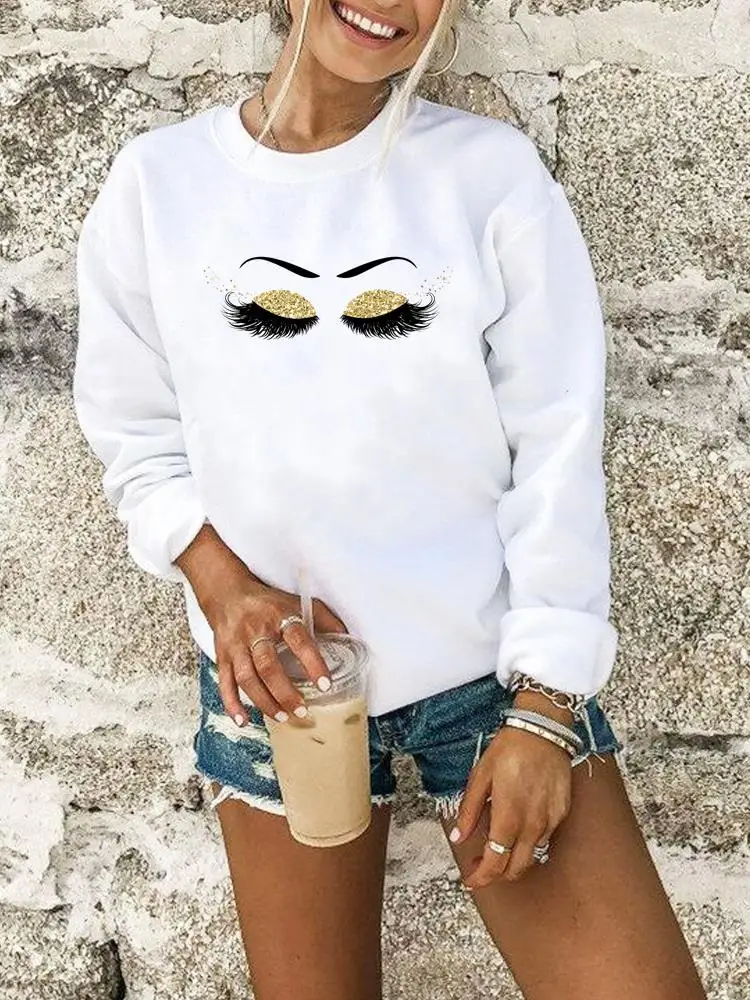 

Print Female Pullovers Women Clothing Ladies Hoodies Eye Lashes Eyelashes Fashion Woman Autumn Spring Graphic Sweatshirts