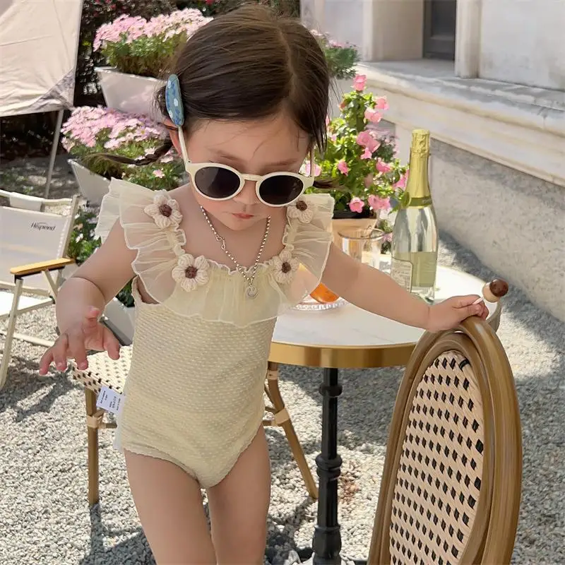 

New Baby Girls Summer Romper Floral Lace Embroidery Romper Dress Straps Sleeveless Sweet Triangle-Bottom Jumpsuit