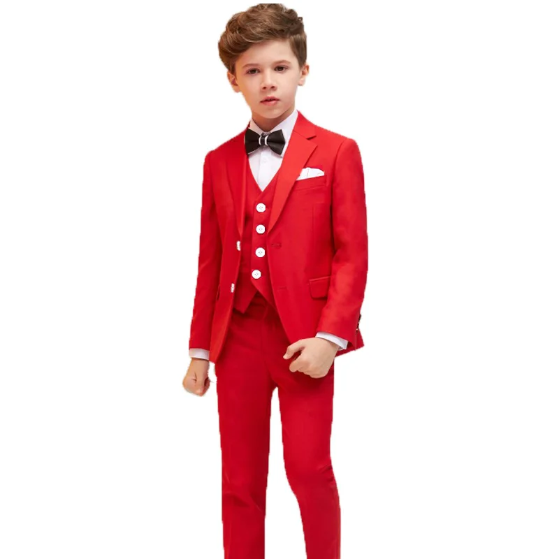 

Flower Boys Formal Red Wedding Suit Kids Party Photograph Set Teenager Birthday Tuxedo Dress Children Graduation Stage Costume