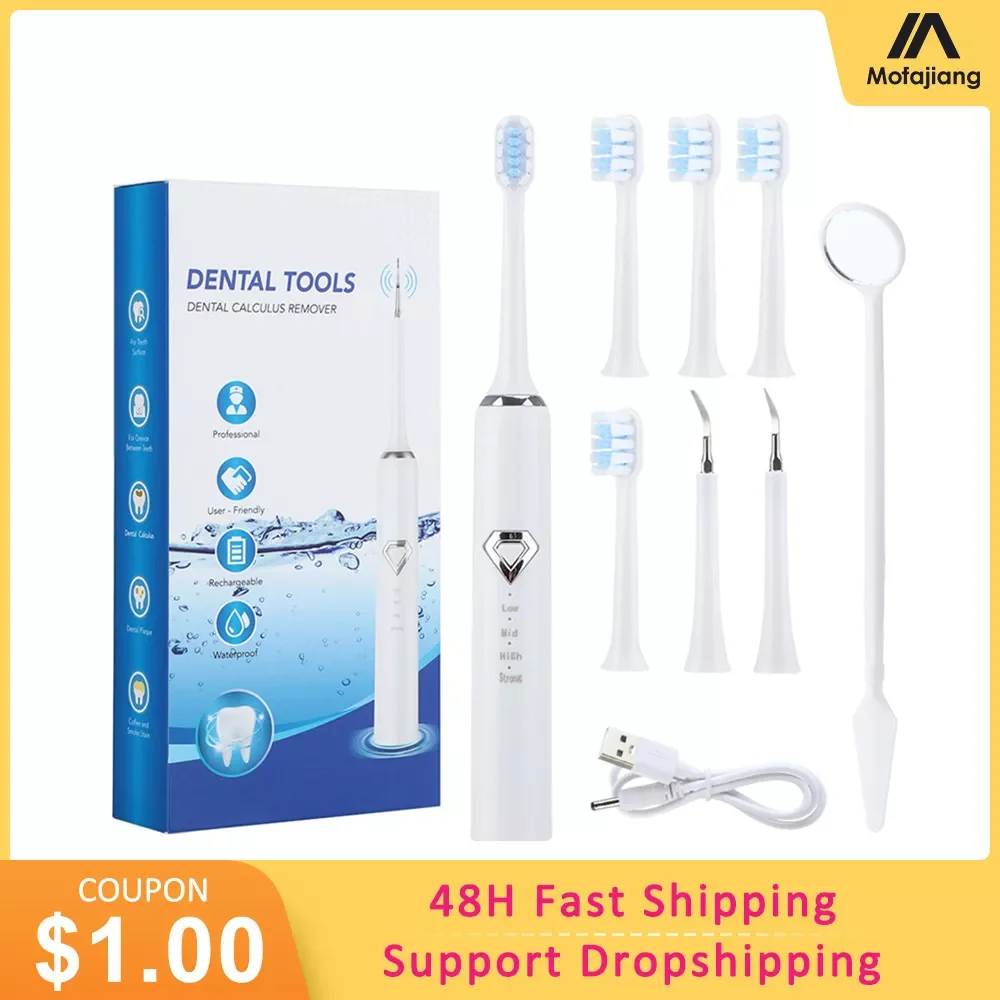 

in 1 Electric Toothbrush Dental Scaler Teeth Whitening kit Calculus Tartar Remover Sonic Tooth Whitener Brushes Stain Cleaner