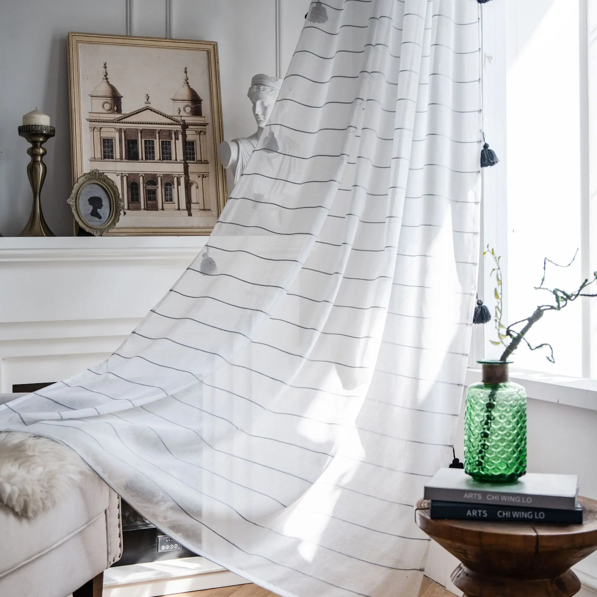 

Curtains Geometric Embroidered American Style Cotton Linen Half Blackout Curtain For Living Room Bedroom Kitchen Home Decoration