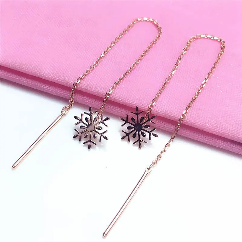 

585 purple gold sweet snowflake earrings for women elegant 14K rose gold exquisite light luxury wedding jewelry for girlfriend