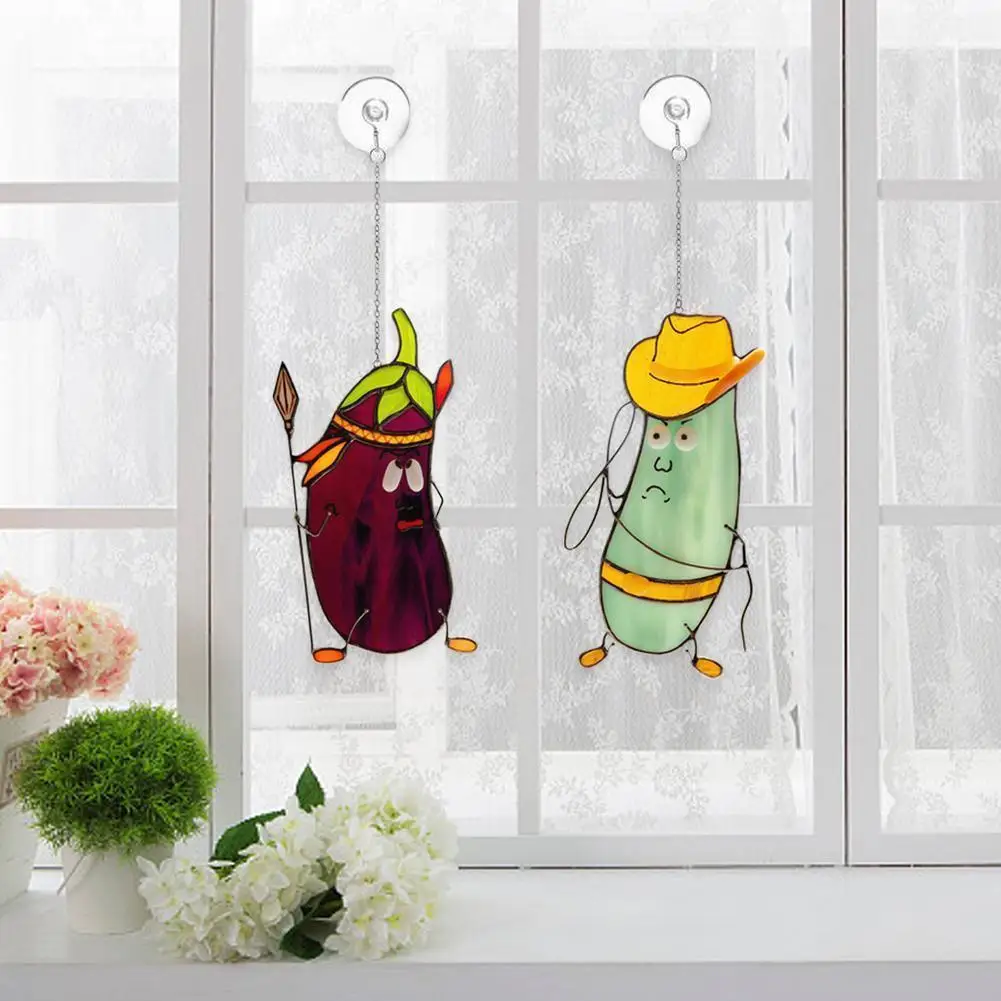 

2pcs Cute Food Hanging Decoration Acrylic Eggplant Zucchini Cowboy Kids Food Supplies Gift Home Art Wall Art Pendant R5F1