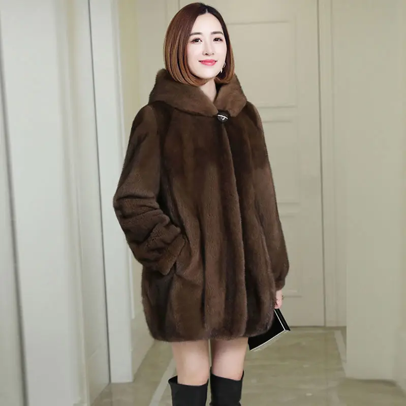 Jacket Women Faux Fur Coat Faux Fur Coat Women's Hooded Jackets Loose Oversize Veste Femme Thick Warm Mink Coats Outfits Brown