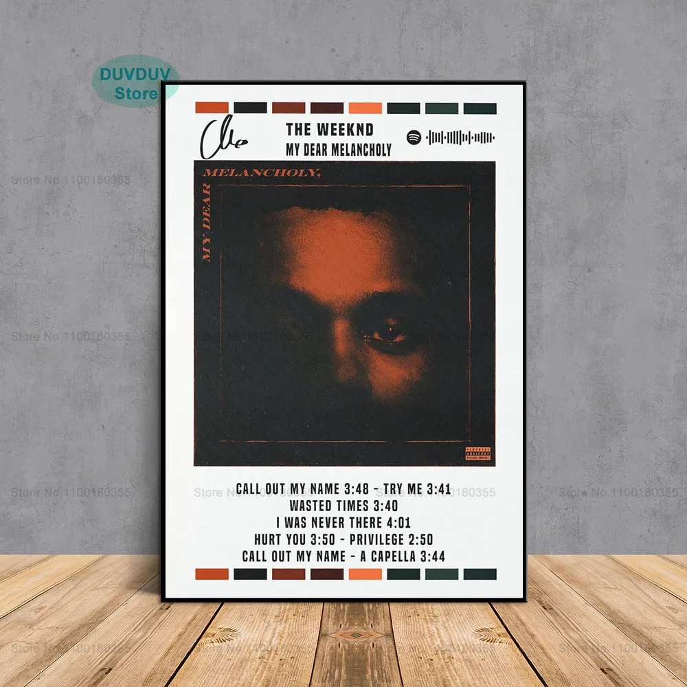 Плакат рэпера-певца The Weeknd My Dear Melancholy с обложкой альбома на холсте для декора дома.