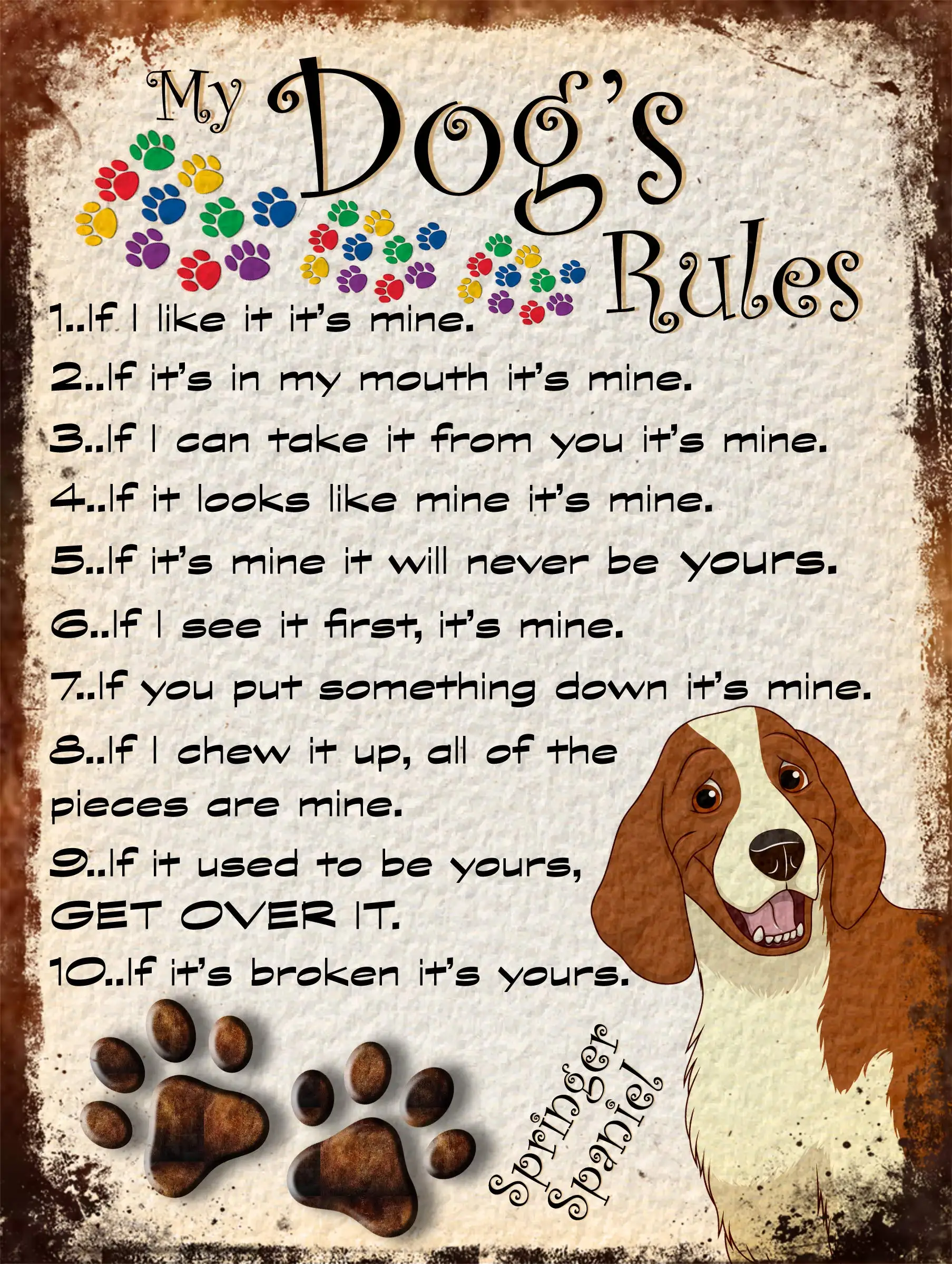 

MY DOG'S RULES RETRO STYLE (STAFFORDSHIRE BULL TERRIER) - Logo Metal Plaque Home Decor Vintage Poster Art Dining Room Wall Panel