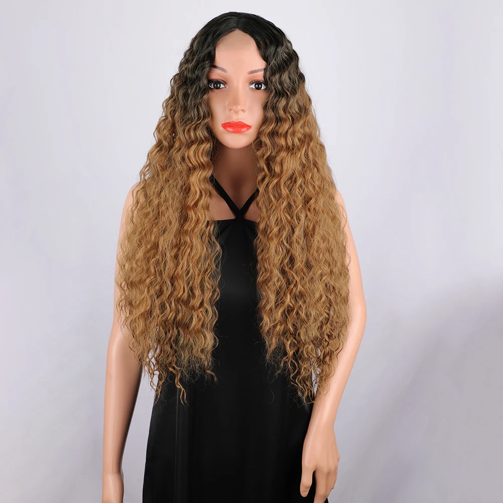 

Длинный вьющийся волнистый парик Kookastyle для чернокожих женщин, синтетические коричневые парики с эффектом омбре, женские парики для косплея...