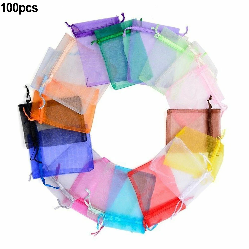 

100Pcs/lot Organza Bag Gift Bags 7x9cm Wedding Party Favour Candy Jewellery Pouch Mesh Drawstring Package Pouches Wholesale