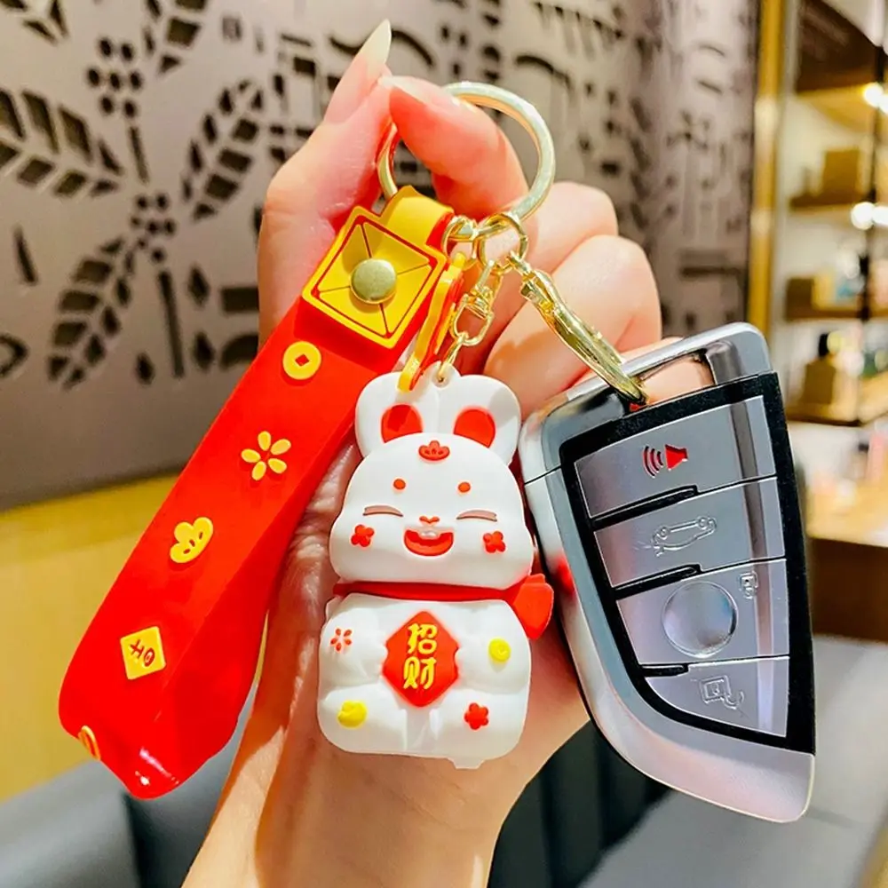 

Rabbit Year Key Chain Happy New Year Mascot Lucky Rabbit Figure Key Chain Car Bag Pendant Hanging Accessories Gifts